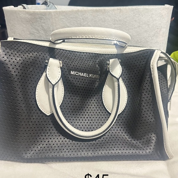 Michael Kors Handbags - Michael Kors Black and White Satchel with Textured Design